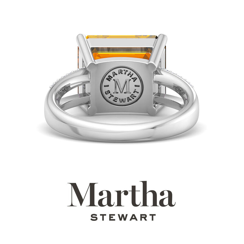 Martha Stewart 5 1/2ctw. Emerald Cut Citrine & Lab Grown Diamond Ring In Sterling Silver image number null